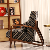 Fauteuil d'appoint en bois massif, fauteuil de détente rembourré, tissu géométrique floral, siège de salon pour le salon