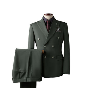 Setelan Formal Pria 3 Potong Warna Solid Double Breasted V-neck Celana Resleting Ukuran Besar Anti-susut Anti-keriput - Product Image 1