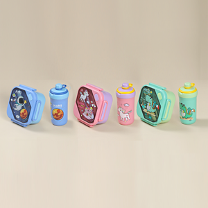 مجموعة صندوق غداء كرتوني مع زجاجة ماء وملعقة وشوك للأطفال، علبة طعام بلاستيكية بتصميم ديناصور ورائد فضاء سعة 1000 مل - Product Image 3