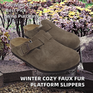 Birkenstocks Confortables d'Hiver pour Femmes, <span class=keywords><strong>Sandales</strong></span> Compensées, Chaussettes à Semelle Épaisse, Cuir Véritable, Bois, Faux Cuir, Fourrure - Product Image 2