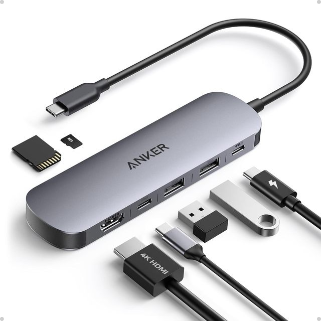 Anker USB C Hub, 7-in-1 Multi-Port USB Adapter for Laptops, 4K60Hz USB C to hd Splitter, 85W Max Power Delivery