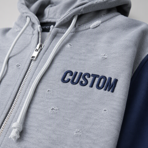 Sudadera con capucha y cremallera bordada personalizada, corte oversize y estilo crop, gris, azul marino, con estampado de letras, informal, para otoño, de forro polar - Product Image 4
