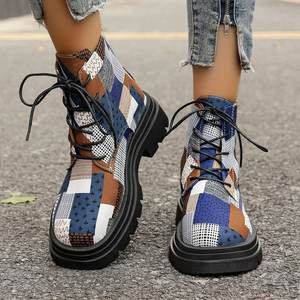 Stivaletti da <span class=keywords><strong>donna</strong></span> con Logo personalizzato di tendenza di ultima moda con plateau Casual con stampa completa <span class=keywords><strong>blu</strong></span> <span class=keywords><strong>stivali</strong></span> corti - Product Image 3