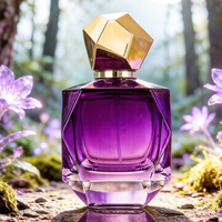 Flacon de parfum Alien Retro Dubai en verre violet avec couvercle et anneau dorés 100ml, flacon de parfum vide de luxe avec emballage en boîte carrée