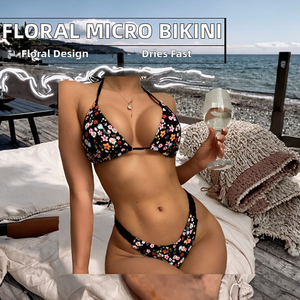 Nuevo Conjunto de Bikini de Dos Piezas para Mujer, Estampado Floral, Top Halter, Tanga, Mini Traje de Baño, Bikini Triangular - Product Image 2