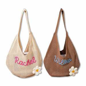 Bolso de Playa Personalizado, Bolso de Ganchillo para Mujer con Nombre Bordado, Bolso de Mano de Verano, Bolso de Piscina con Asas - Product Image 1