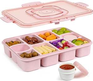 Contenedor Snackle Box Grande con 10 Compartimentos, Bandeja Dividida para Servir con Tapa y Asa, 2 Recipientes para Salsas Integrados a Prueba de Fugas - Product Image 1