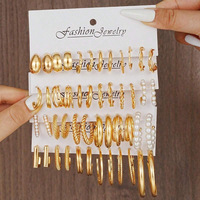 Parures de bijoux fantaisie vintage plaqué or, boucles d'oreilles en alliage, design géométrique avec imitation perle, bijoux de fête pour femme