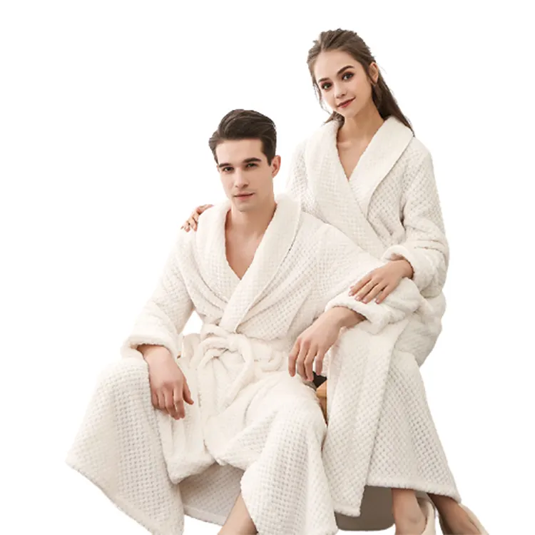 WEILISI Sleepwear Long Bath Robe Men Kimono Unisex Solid Towel White Leisure Plain Flannel Towel Hotel Bathrobe Cotton