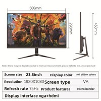 Monitor LCD da 24 Pollici per Uso Internazionale, Tempo di Risposta 5ms, Ingressi VGA, Montaggio a Parete, Display IPS Piatto HD per Gaming, Ufficio e Business