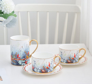 ชุดถ้วยน้ำชาและกาแฟเซรามิกเคลือบทองหรูหรา พร้อมจานรอง คอลเลคชั่นคริสต์มาส โบนไชน่า - Product Image 2