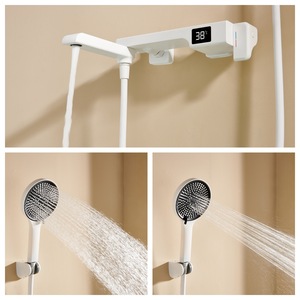 Robinet <span class=keywords><strong>de</strong></span> <span class=keywords><strong>baignoire</strong></span> mural en laiton blanc élégant avec poignée unique, affichage numérique, ensemble <span class=keywords><strong>de</strong></span> douchette à main - Product Image 4