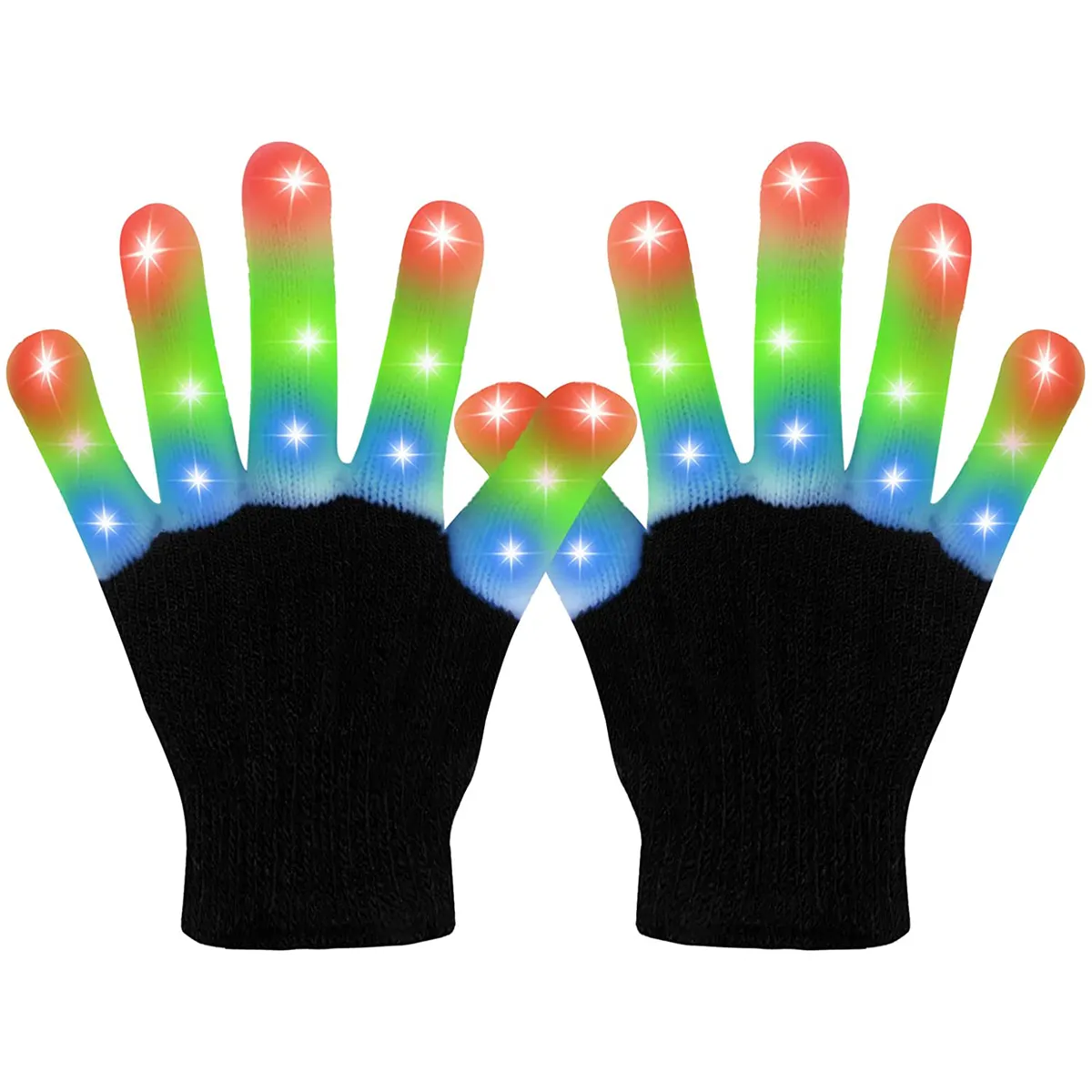 LED Light Up Gloves Finger Lights 3 Colors 6 Modes Flashing LED Gloves Colorful Flashing Gloves Kids Toys for Christmas