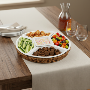 Plato Moderno Ecológico de Cerámica para Papas Fritas, Plato de Porcelana Blanca para Servir Aperitivos, Bandeja Dividida en 5 Secciones para Fiestas - Product Image 1