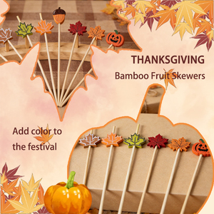 Palillos de Bambú Desechables con Diseño de Calabaza, Hojas de Arce y Bollos para Aperitivos y Cócteles de Acción de Gracias - Product Image 4