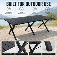 Mesa Plegable de Aluminio Negra, Mesa de Camping y Picnic Resistente y Duradera