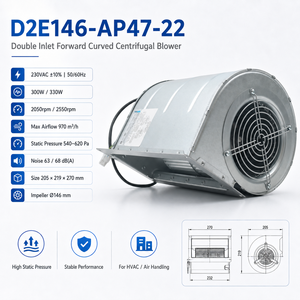 Ventilateur centrifuge D2E133-<span class=keywords><strong>CI33</strong></span>-56 230V AC à double entrée, souffleur à pales courbées vers l'avant pour refroidissement d'armoires CVC avec moteur M2E068-CF et boîtier - Product Image 5