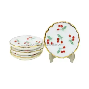 AUF LAGER Keramik Mini Kuchen platte Miniatur Zubehör Blumen teller weiße Platte für Puppenhaus Zubehör