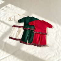 Vente en gros de tenues pour enfants personnalisées de style américain, haut à manches longues à volants et pantalon, ensemble de 2 pièces pour Noël