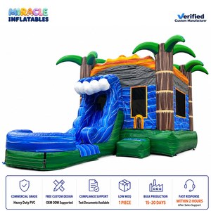 Brincolín Infantil con Diseño de <span class=keywords><strong>Isla</strong></span> Tropical, Palmeras y Tobogán con Forma de Olas, Casa de Brinco Comercial para Fiestas Temáticas - Product Image 1