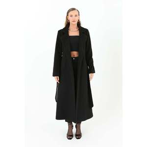 Abrigo de mujer con doble botonadura y cinturón - 15170KBN - NEGRO - Product Image 1