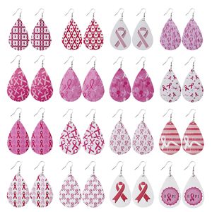 Boucles d'oreilles pendantes en similicuir rose en forme de goutte d'eau pour femmes, ensemble de bijoux de sensibilisation au cancer du sein, 16 paires, accessoire de mode tendance - Product Image 2