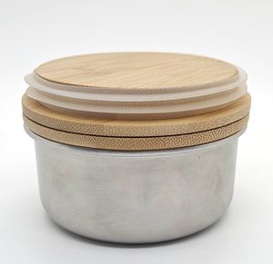 Custom Logo Round Bamboo Lid With Silicone Gasket <b>Wooden</b> Bamboo Round Lid for Metal Container Food Fresh - Product Image 2