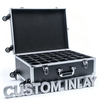 Valise à roulettes en aluminium noir avec freins, poignée télescopique et EVA découpé, mallette à outils roulante avec poignée