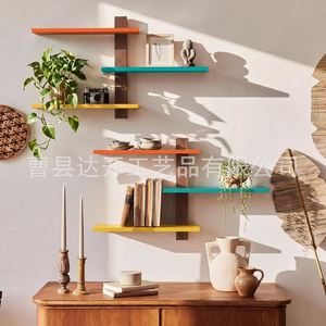 Colorful Wooden Wall Mounted <b>Shelf</b> 4 Layers Floating Storage Rack For Home Living Room <b>Bedroom</b> Decor Display - Product Image 1