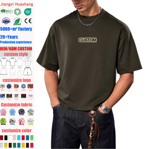 T-shirt <span class=keywords><strong>Homme</strong></span> <span class=keywords><strong>Coupe</strong></span> Boxy en Coton Lourd 300 GSM, Col Rond Côtelé, Épaules Tombantes, Manches Courtes, Idéal Streetwear Personnalisé - Product Image 1