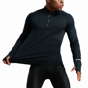 Men XXXL Plus Size Long Sleeve 1/4 Zipper Running T-shirts Loose Breathable Dry Quickly Active Wear Men T-shirt