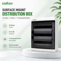 Boîtier de distribution à montage en surface EBASEE personnalisable, 54 voies, 3 rangées, avec porte transparente pour applications AC et DC