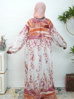 Robe Abaya Islamique Prête à l'Expédition à Imprimé Floral Léopard, Respirante, Légère, Longueur Cheville, Manches Longues, Grande Taille pour Femme