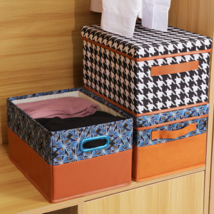 Foldable Fabric <b>Storage</b> Box Rectangle Houndstooth Blue Print <b>Clothes</b> Organizer Wardrobe <b>Storage</b> - Product Image 2