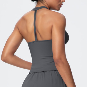 Nuevo Estilo, Chaleco Deportivo Ajustado de Secado Rápido para Mujer, Color Sólido, Tela Cepillada, Cuello en V, Ropa Interior Deportiva, <span class=keywords><strong>Tirantes</strong></span> para Correr, Fitness y Yoga - Product Image 6