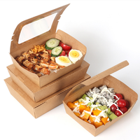 Hot Selling 500Ml 1200Ml 1600Ml Natuurlijke Bruin Wegwerp Kraft Papier Doos Met Venster Salade Nemen Kraft papier Maaltijd Doos