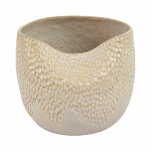 Vaso in ceramica moderno con bordo smerlato, forma aperta arrotondata decorativa per soggiorno, camera da letto, decorazioni per la casa - Product Image 1