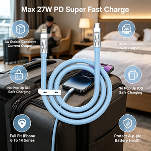 Câble de charge en silicone Type C vers Lightning 27W PD avec LED lumineuse colorée, connecteur en alliage de zinc, synchronisation rapide des données 3A pour <span class=keywords><strong>iPhone</strong></span> 6 à 14 et iPad - Product Image 5
