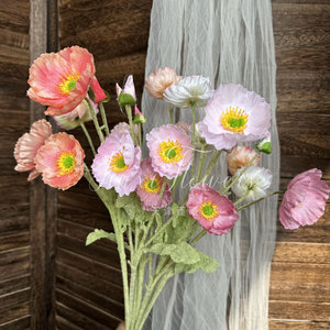 Fleurs artificielles de pavot Jinxi en soie, réalistes, pour vase, décoration de mariage, maison, accessoires de photographie extérieure - Product Image 3
