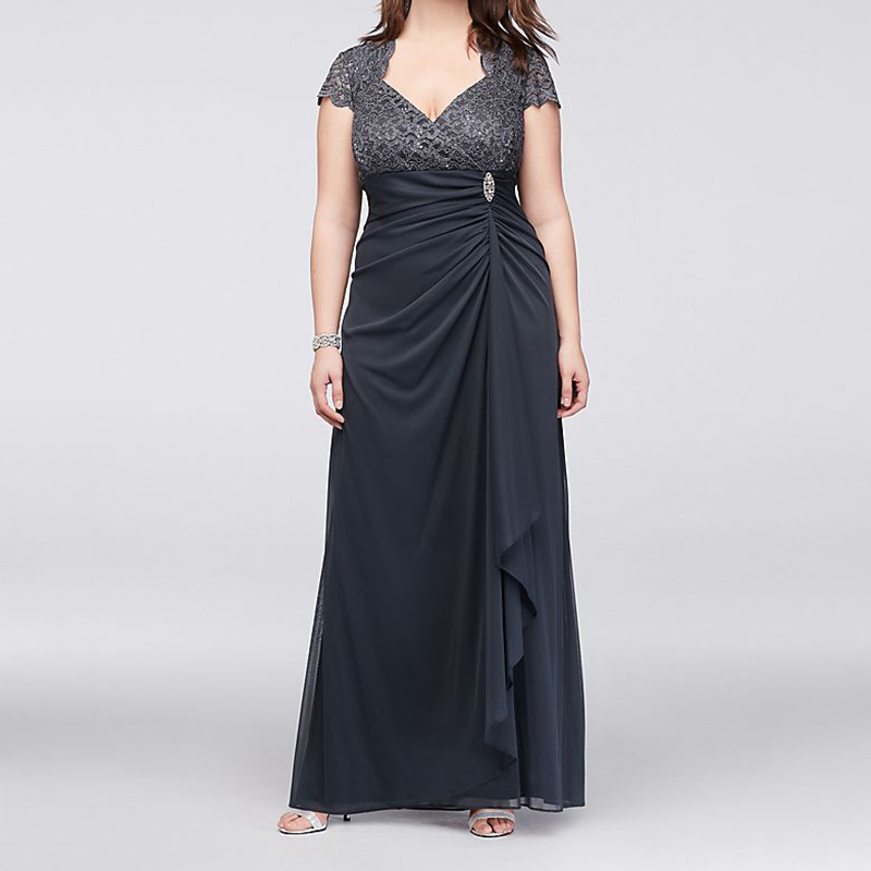 Weixin Custom Jersey Plus Size Dress with Lace Bodice