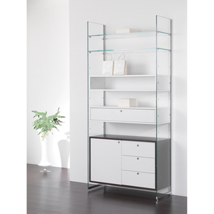 Vitrine modulaire 103x40x H 220 Blanc brillant Meuble de salon avec étagères en verre et portes de rangement - Product Image 1