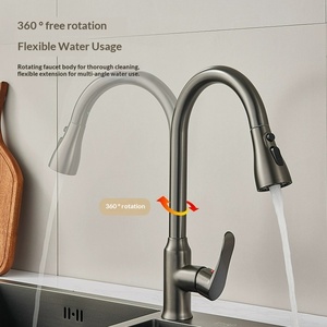 <span class=keywords><strong>Robinet</strong></span> de cuisine rétractable chaud/froid gris anthracite électroplaqué tout cuivre avec commande par bouton-poussoir et cartouche céramique simple - Product Image 3