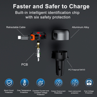 Chargeur de voiture rétractable PD 30W 33W avec câble USB-C pour charge rapide de téléphone portable, tablette, montre connectée et écouteurs
