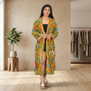 Túnicas Largas de Algodón con Estampado Floral para Mujer, Estilo Kimono, Ropa de Dormir, Bata de Baño, Venta al Por Mayor, Alta Calidad - Product Image 1