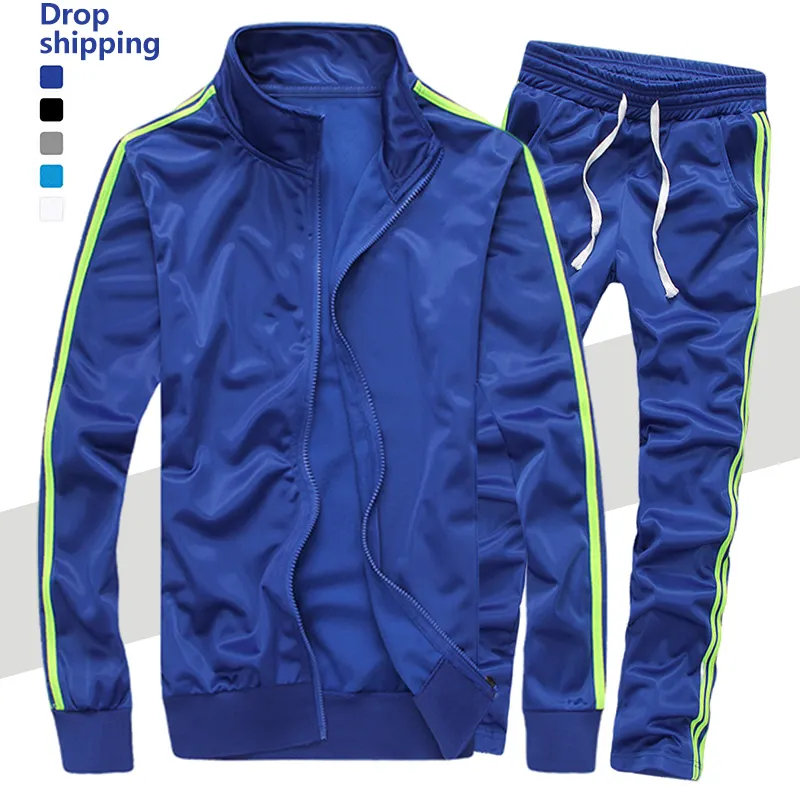 2021 Fall New Design Custom Private Label Nylon Reflective Stripe Hoodie sweatsuit 2 Piece Sets Zipper Jogging Tracksuit For Men