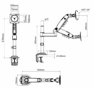 Nb Nieuwe H100 17 "-30" Monitor Houder Arm Gasveer Full <span class=keywords><strong>Motion</strong></span> Lcd Tv Mount 2-9Kg Dubbele Arm Klem Beugel - Product Image 3