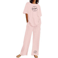 T-shirt ample à manches courtes de printemps 2 pièces ensembles de chandails taille haute pantalon mince à jambes larges ensembles de t-shirts pour femmes vente en gros