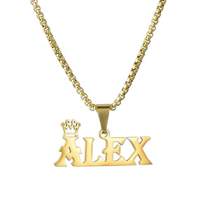 Kalung <span class=keywords><strong>Nama</strong></span> Personalized Rantai Tebal Dengan Liontin <span class=keywords><strong>Nama</strong></span> Mahkota Kalung Pengait Emas Stainless Steel Kalung <span class=keywords><strong>Nama</strong></span> Huruf Besar - Product Image 6