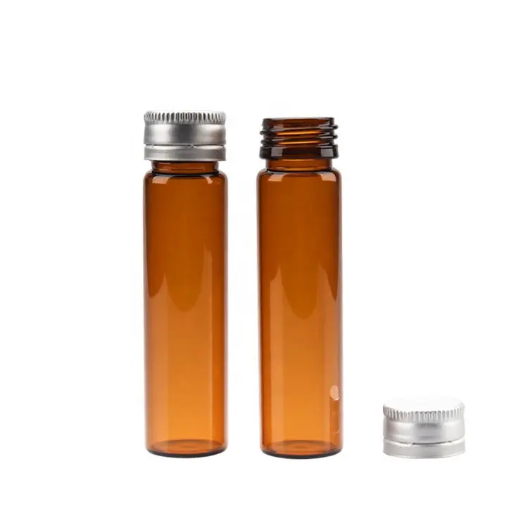 Небольшая прозрачная Янтарная трубка, стеклянная бутылка для жидкости для полости рта, мини-бутылка для сиропа от кашля с алюминиевой крышкой с защитой от вскрытия