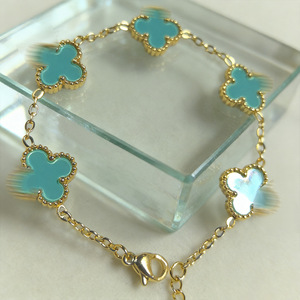 Collar de Lujo Ligero con Trébol de Cuatro Hojas, Unisex, Acero Inoxidable, Chapado en <span class=keywords><strong>Oro</strong></span> de 18K, Piedra Natural, Fritillaria de Doble Cara, a la Moda - Product Image 2